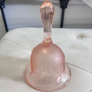 Viking Glass Hand Bell Pink 4 Frosted Satin Leaf